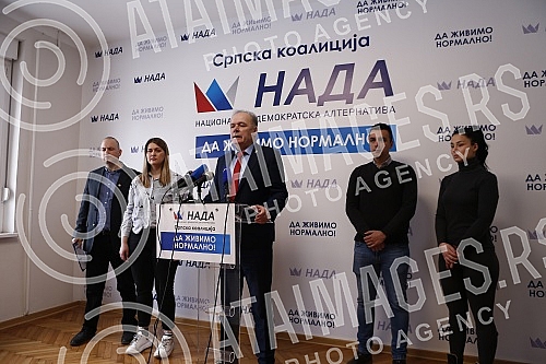 The Serbian coalition NADA, consisting of POKS, DSS and 23 citizens' associations, held a press conference.Srpska koalicija NADA koju cine POKS, DSS i 23 udruzenja gradjana odrzala je konferenciju za medije. 