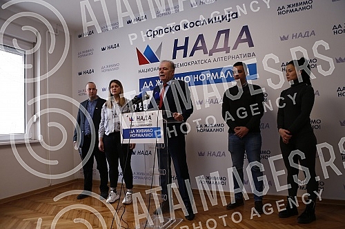 The Serbian coalition NADA, consisting of POKS, DSS and 23 citizens' associations, held a press conference.Srpska koalicija NADA koju cine POKS, DSS i 23 udruzenja gradjana odrzala je konferenciju za medije. 