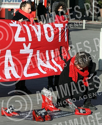 On the occasion of the International Day against Femicide, the Autonomous Women's Center and Women in Black from Belgrade, with the support of the women's association Anima from Djulica (BiH), organized a street action, in black and silent, on Republ On the occasion of the International Day against Femicide, the Autonomous Women's Center and Women in Black from Belgrade, with the support of the women's association Anima from Djulica (BiH), organized a street action, in black and silent, on Republ
