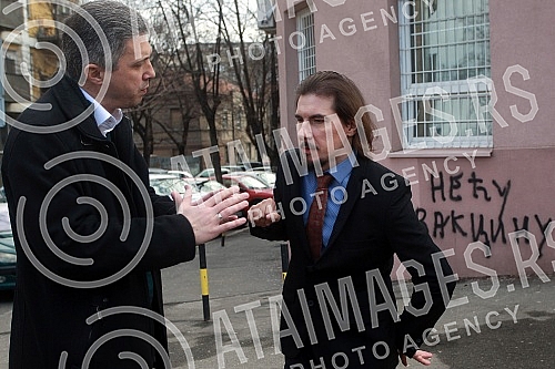 Bosko Obradovic - President of the Serbian Movement Dveri and Milan Jankovic - Executive Director of the Association of Students with Disabilities spoke at a press conference held in front of the Faculty of Special Education and Rehabilitation (FASPE