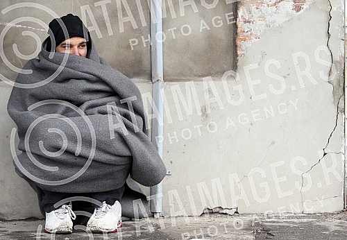 Abandoned hangar behind the bus and train station where the migrants from war-torn countries (Middle East) have found refuge on the road to European Union countries.Napusteni hangar iza autobuske i zelezniccke stanice na kome su migranti iz ratom za