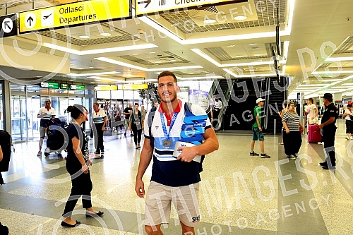 Arrival of the Serbian water polo team at the airport