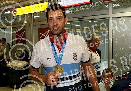Arrival of the Serbian water polo team at the airport 
