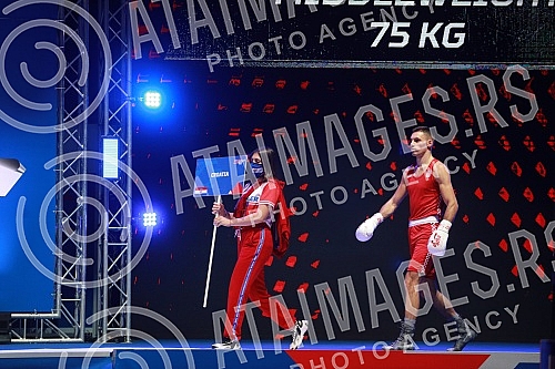 2021 Olympic Boxing World Championships - Stark Arena. Round 32, Men's Middle (75kg), Gabrijel Veocic (Croatia) (RED) vs Leo Cvitanovic (Bosnia and Herzegovina).
Svetsko prvenstvo u olimpijskom boksu 2021 - Stark arena. 2021 Olympic Boxing World Championships - Stark Arena. Round 32, Men's Middle (75kg), Gabrijel Veocic (Croatia) (RED) vs Leo Cvitanovic (Bosnia and Herzegovina).
Svetsko prvenstvo u olimpijskom boksu 2021 - Stark arena.