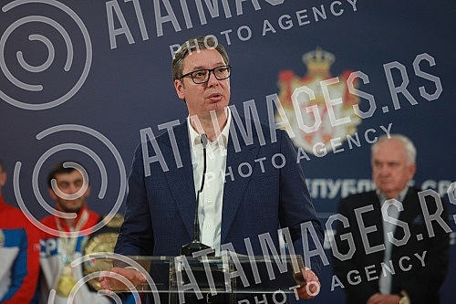 The President of the Republic of Serbia, Aleksandar Vucic, received the winners of gold medals at the European Boxing Championships, Vahid Abasov and Artyom Ageyev, as well as members of the delegation of the Boxing Federation of Serbia and the Olymp