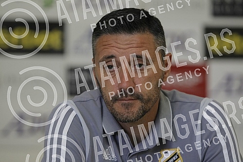 The press conference of the coach of FC Cukaricki, Dusan Kerkez, before the rematch of the second round of qualification for the Conference League between Cukaricki and Racing Union from Luxembourg, was held in the press room of the stadium of FC Cuk