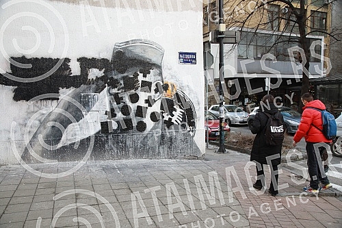 The mural dedicated to the former commander of the Army of the Republic of Srpska, Ratko Mladic, on the corner of Njegoseva and Aleksa Nenadovica Streets, was damaged again, and this time it was painted black. Mural posveceni bivsem komandantu Vojs