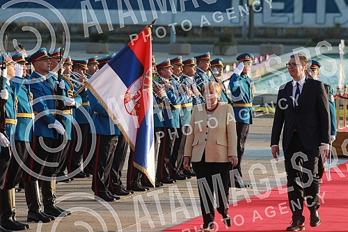 Festive reception of German Chancellor Angela Merkel in front of the Palace of Serbia.Svecani docek nemacke kancelarke Angela Merkel ispred Palate Srbija.