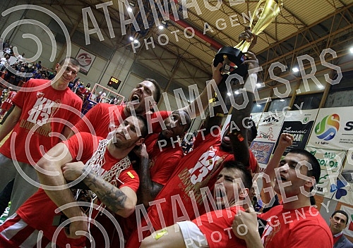 ABA League playoffs final game 3 between Mega Leks and Crvena Zvezda Telekom played at Pinki sports hall. Treca utakmica finala plej ofa ABA lige izmedju kosarkasa Mega Leks i Crvene zvezde Telekom odigrana u hali Pinki.