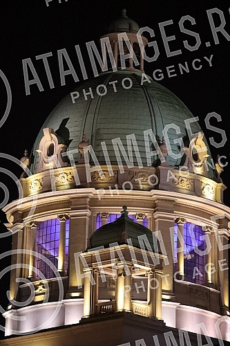 Exterior of the House of the National Assembly of Serbia located on Nikola Pasic Square in downtown Belgrade capital of the Republic of Serbia.Eksterijer Doma Narodne skupstine Srbije koji se nalazi na Trgu Nikole Pasica u centru Beograda, glavnog 