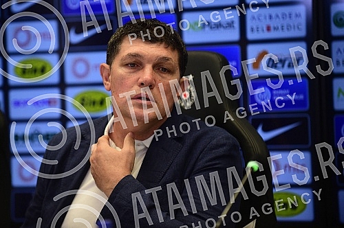 Gordan Petric, coach of FC Partizan and Igor Vujacic, player, held a press conference on the occasion of the upcoming Conference League playoff match against FC Hamrun SpartansGordan Petric, trener FK Partizan i Igor Vujacic, igrac, odrzali su konf
