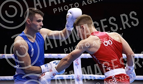 2021 Olympic Boxing World Championships - Stark Arena. Round 32, Light Middleweight (71kg), Filip Kolar (Croatia) (RED) vs Don Emini (Norway).
Svetsko prvenstvo u olimpijskom boksu 2021 - Stark arena. 2021 Olympic Boxing World Championships - Stark Arena. Round 32, Light Middleweight (71kg), Filip Kolar (Croatia) (RED) vs Don Emini (Norway).
Svetsko prvenstvo u olimpijskom boksu 2021 - Stark arena.