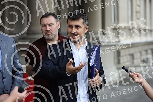 Milos Pavlovic, head of the People's Party's committee group, who will appeal to the Belgrade High Court to annul illegal decisions on the election of mayors, deputy mayors and members of the City Council, held a press conference in front of the Belg