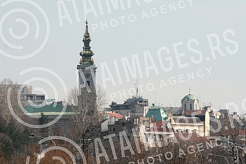 View from the Danube and Sava Rivers to Belgrade.Pogled na Beograd sa reka Dunav i Sava. 