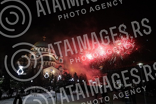 Traditional fireworks on the occasion of the Orthodox New Year's Eve at the Church of St. Sava.Tradicionalni vatromet povodom doceka Pravoslavne nove godine kod Hrama Svetog Save.