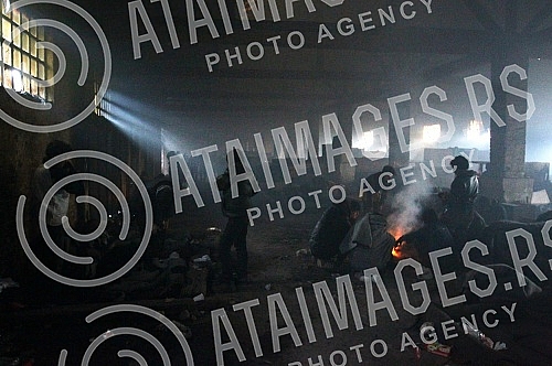 Abandoned hangar behind the bus and train station where the migrants from war-torn countries (Middle East) have found refuge on the road to European Union countries.Napusteni hangar iza autobuske i zelezniccke stanice na kome su migranti iz ratom za