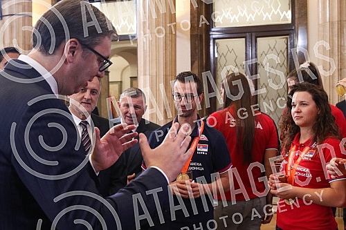 The President of the Republic of Serbia, Aleksandar Vucic, received the women's volleyball team of Serbia, which won the gold medal at the World Championship.Predsednik Republike Srbije Aleksandar Vucic primio je zensku  odbojkasku reprezentaciju S