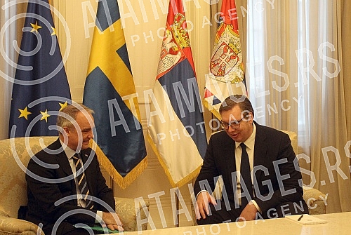 Meeting of the President of the Republic of Serbia, Aleksandar Vucic  and the Ambassador of Sweden in Serbia, Jan Lundin. Sastanak predsednika Republike Srbije Aleksandra Vucica i ambasadora Svedske Jana Lundina. 