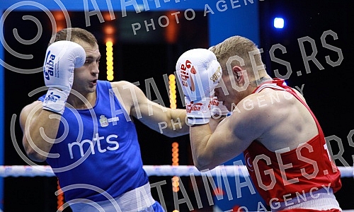 2021 Olympic Boxing World Championships - Stark Arena. Round 32, Light Heavyweight (80kg), Kaan Aykutsun(Turkey) (RED) vs Vladimir Mironchikov (Serbia).Svetsko prvenstvo u olimpijskom boksu 2021 - Stark arena.