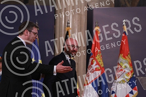 A meeting of Aleksandar Vucic, president of Republic of Serbia and  Prime Minister of the Kingdom of Belgium Charles Michel.Sasatanak Aleksandra Vucica, predsednika Srbije i Carlsa Micela, premijera Kraljevine Belgije.