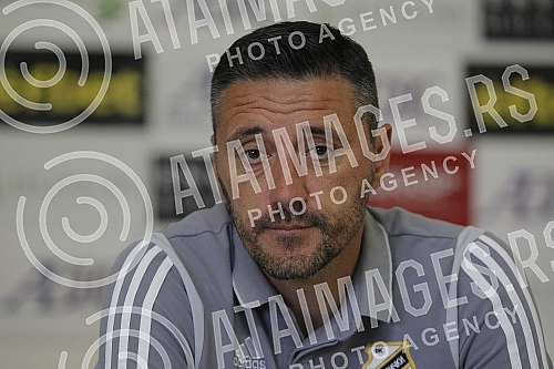 The press conference of the coach of FC Cukaricki, Dusan Kerkez, before the rematch of the second round of qualification for the Conference League between Cukaricki and Racing Union from Luxembourg, was held in the press room of the stadium of FC Cuk