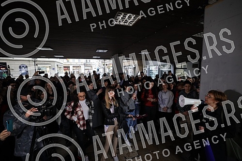 Students are not for sale - protest of students on the plateau near the Faculty of Philosophy.Studenti nisu na prodaju - protest studenata i studentkinja na platou kod Filozofskog fakulteta.