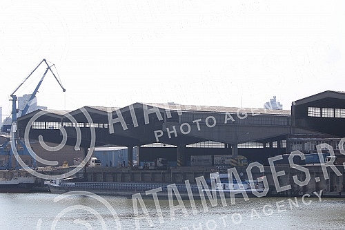 Belgrade Port on river Danube.Luka Beograd na reci Dunav.