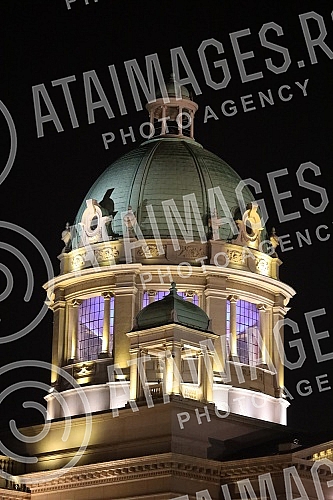 Exterior of the House of the National Assembly of Serbia located on Nikola Pasic Square in downtown Belgrade capital of the Republic of Serbia.Eksterijer Doma Narodne skupstine Srbije koji se nalazi na Trgu Nikole Pasica u centru Beograda, glavnog 