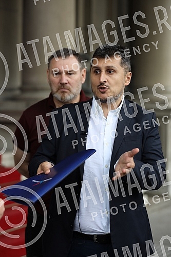 Milos Pavlovic, head of the People's Party's committee group, who will appeal to the Belgrade High Court to annul illegal decisions on the election of mayors, deputy mayors and members of the City Council, held a press conference in front of the Belg