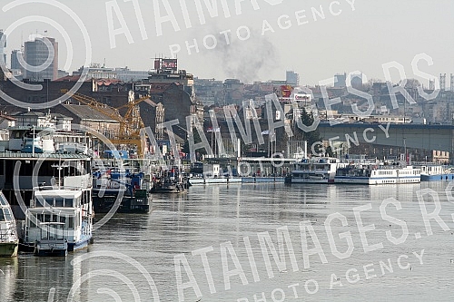 View from the Danube and Sava Rivers to Belgrade.Pogled na Beograd sa reka Dunav i Sava. 