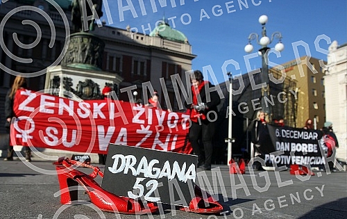 On the occasion of the International Day against Femicide, the Autonomous Women's Center and Women in Black from Belgrade, with the support of the women's association Anima from Djulica (BiH), organized a street action, in black and silent, on Republ On the occasion of the International Day against Femicide, the Autonomous Women's Center and Women in Black from Belgrade, with the support of the women's association Anima from Djulica (BiH), organized a street action, in black and silent, on Republ