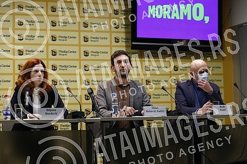 The press conference of the Coalition We Must, at which the program for labor and social rights was presented.Konferencija za novinare Koalicije Moramo na kojoj je predstavljen program za rad i socijalna prava.