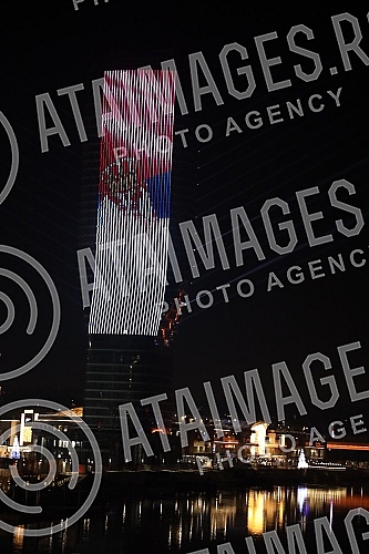 On the facade of the Belgrade Tower, the new symbol of Belgrade, in the first hour after midnight, the messages 