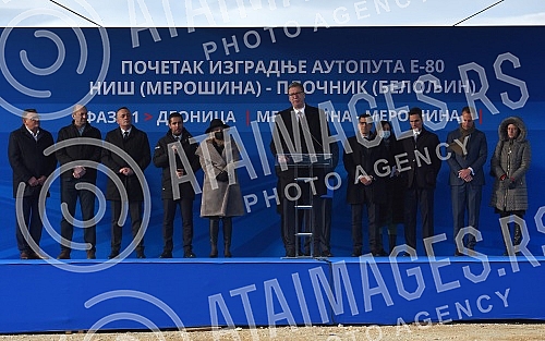 The President of the Republic of Serbia, Aleksandar Vucic, attended the ceremony marking the beginning of works on the construction of the highway E-80 Nis (Merosina) - Plocnik (Beloljin), phase 1, section Merosina-Merosina 1.Predsednik Republike S