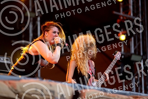 Performance of the Serbian all female death metal band Nemesis on the second day of the Exit Festival 2021 on the Main Stage.Nastup srpskog zenskog death metal benda Nemesis drugog dana Exit festivala 2021. na bini Main stage.