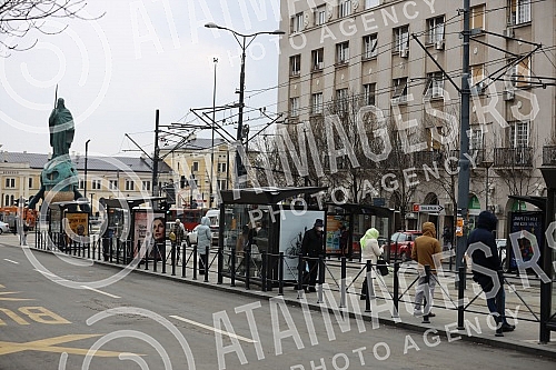 View of the monument to Stefan Nemanja from Nemanjina street.Pogled na spomenik Stefanu Nemanji iz Nemanjine ulice