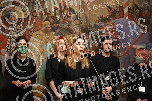 On the occasion of marking the Statehood Day of the Republic of Serbia, the National Museum, after extensive conservation and restoration works, today solemnly presented the monumental work of Paje Jovanovic, Coronation of Emperor Dusan, also known a