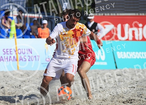 Euro Beach Soccer Cup 2016 match between Serbia and Spain. Utakmica Evropskog kupa u fudbalu na pesku izmedju Srbije i Spanije.