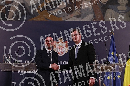 A meeting of Aleksandar Vucic, president of Republic of Serbia and  Prime Minister of the Kingdom of Belgium Charles Michel.Sasatanak Aleksandra Vucica, predsednika Srbije i Carlsa Micela, premijera Kraljevine Belgije.