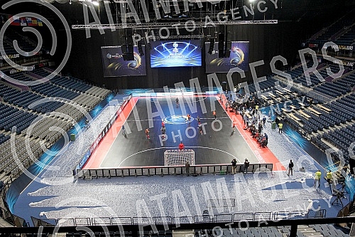 Obilazak Sinise Malog - gradonacelnika Beograda Kombank arene i postavljenog terena za predstojece takmicenje u futsalu - EURO 2016.