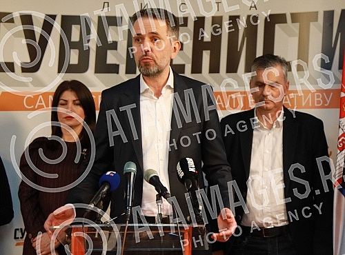 Press conference in the premises of Dosta je bilo - Sovereignists on the occasion of the presentation of the coalition Sovereignty formed by the party Dosta je bilo, Zdrava Srbija and the movement Zivim za Srbiju.Konferencija za medije u prostorija