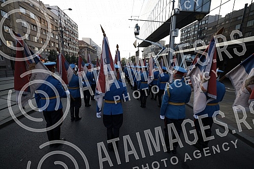The central manifestation on the occasion of the Day of Serbian Unity, Freedom and the National Flag is being held on Savka Square near the monument to Stefan Nemanja. Centralna manifestacija povodom Dana srpskog jedinstva, slobode i nacionalne zas