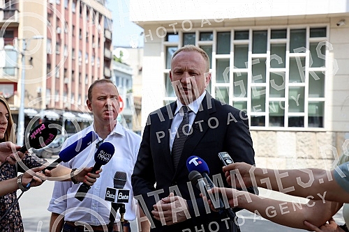 The president of the Freedom and Justice Party, Dragan Djilas, gave a statement to the First Basic Public Prosecutor's Office regarding the charges he filed against Serbian President Aleksandar Vucic and Finance Minister Sinisa Mali for 