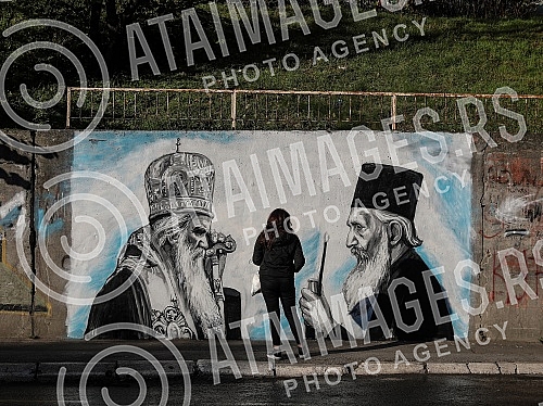 On the wall in Mirijevski venac Street, a mural appeared, the work of the young artist Matija Popovic, with the characters of the recently deceased Metropolitan of Montenegro and the Littoral Amfilohije and Patriarch Pavle, who left us 11 years ago.