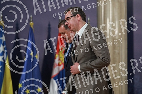 The President of the Republic of Serbia, Aleksandar Vucic, met with the delegation of the Republika Srpska, led by the Chairman of the Presidency of Bosnia and Herzegovina, Milorad Dodik, and the President of the Republika Srpska, Zeljka Cvijanovic. 