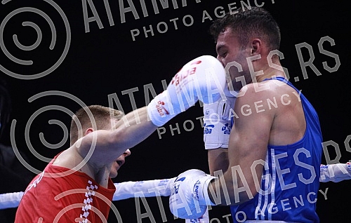 2021 Olympic Boxing World Championships - Stark Arena. Round 32, Light Middleweight (71kg), Filip Kolar (Croatia) (RED) vs Don Emini (Norway).
Svetsko prvenstvo u olimpijskom boksu 2021 - Stark arena. 2021 Olympic Boxing World Championships - Stark Arena. Round 32, Light Middleweight (71kg), Filip Kolar (Croatia) (RED) vs Don Emini (Norway).
Svetsko prvenstvo u olimpijskom boksu 2021 - Stark arena.