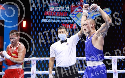 2021 Olympic Boxing World Championships - Stark Arena. Round 32, Light Middleweight (71kg), Saimonas Banys (Lithuanian) (RED) vs Aban Beqiri (Albania).
Svetsko prvenstvo u olimpijskom boksu 2021 - Stark arena. 2021 Olympic Boxing World Championships - Stark Arena. Round 32, Light Middleweight (71kg), Saimonas Banys (Lithuanian) (RED) vs Aban Beqiri (Albania).
Svetsko prvenstvo u olimpijskom boksu 2021 - Stark arena.