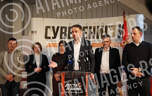 Press conference in the premises of Dosta je bilo - Sovereignists on the occasion of the presentation of the coalition Sovereignty formed by the party Dosta je bilo, Zdrava Srbija and the movement Zivim za Srbiju.Konferencija za medije u prostorija
