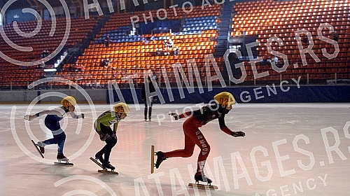 Serbian Championships in speed skating held in Pionir Ice Hall - Detail from speed skating race at the younger categories Open Championship of Serbia in the discipline short path - Short track.
Otvoreno prvenstvo Srbije u brzom klizanju odrzano u Led Serbian Championships in speed skating held in Pionir Ice Hall - Detail from speed skating race at the younger categories Open Championship of Serbia in the discipline short path - Short track.
Otvoreno prvenstvo Srbije u brzom klizanju odrzano u Led