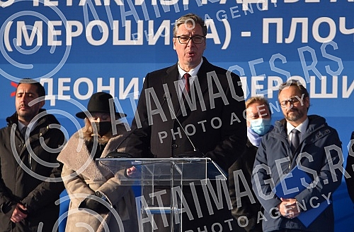 The President of the Republic of Serbia, Aleksandar Vucic, attended the ceremony marking the beginning of works on the construction of the highway E-80 Nis (Merosina) - Plocnik (Beloljin), phase 1, section Merosina-Merosina 1.Predsednik Republike S